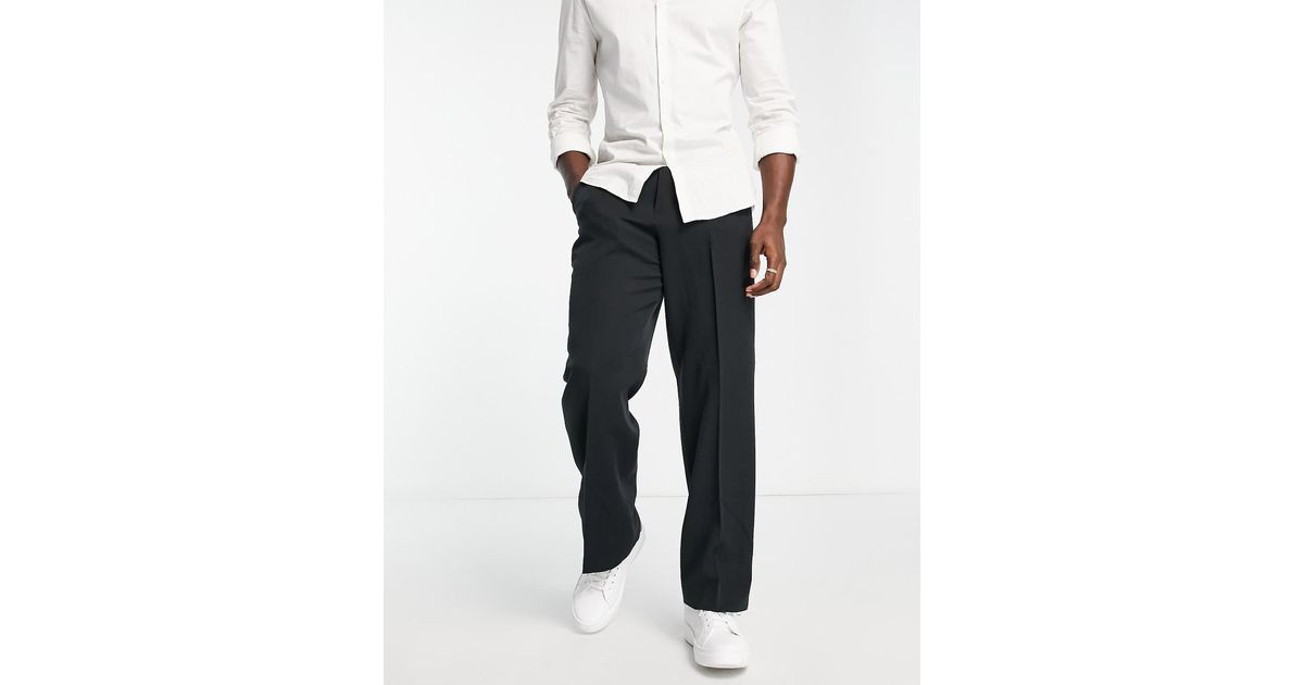 ASOS Wide Leg Smart Trousers in Black for Men | Lyst UK