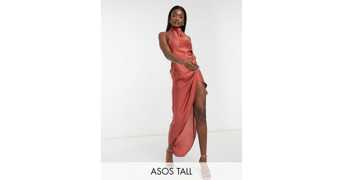 Vestido largo color con cuello desbocado y espalda al aire ASOS de Tejido  sintético de color Rojo | Lyst