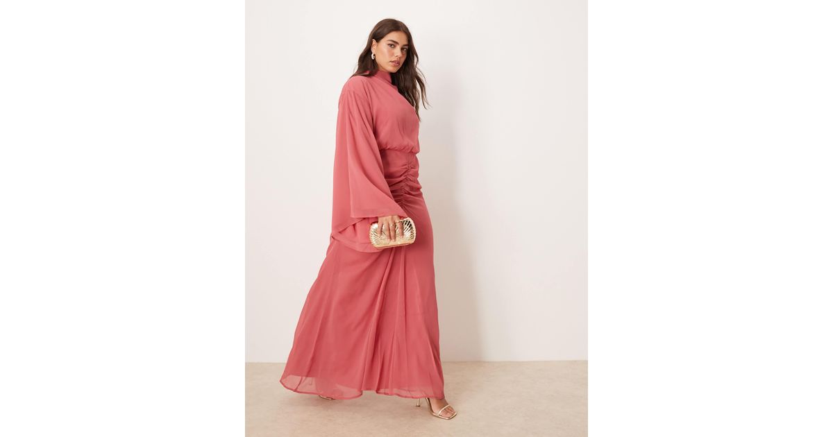 ASOS Asos Design Curve Volume Sleeve Maxi Dress With Ruched Skirt in ...