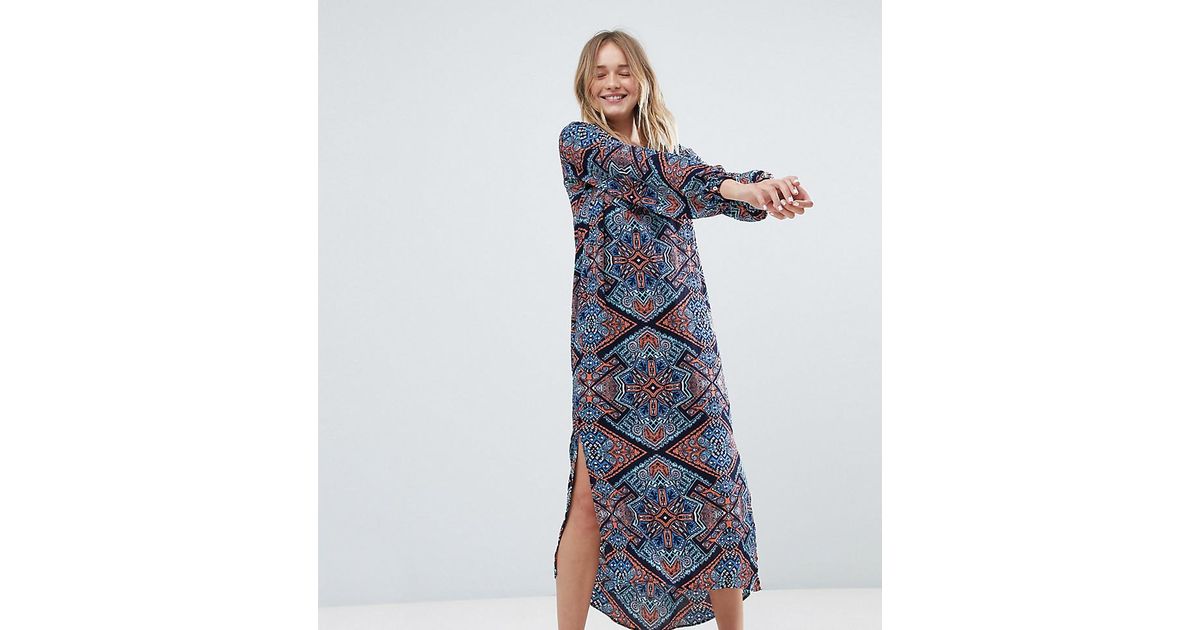long sleeve printed midi dress