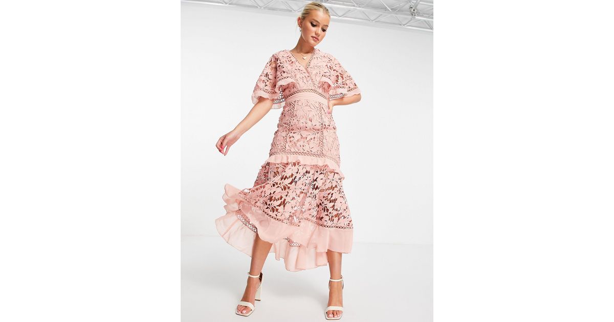 ワンピース PINK LACE PEPLUM MIDI DRESS Pink Lace Peplum Midi Dress | Self-Portrait