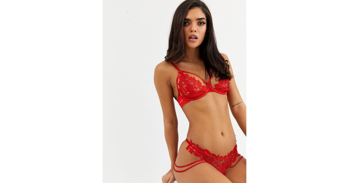 Ann Summers Neva Lace Cutout Bra And Knicker Set in Red
