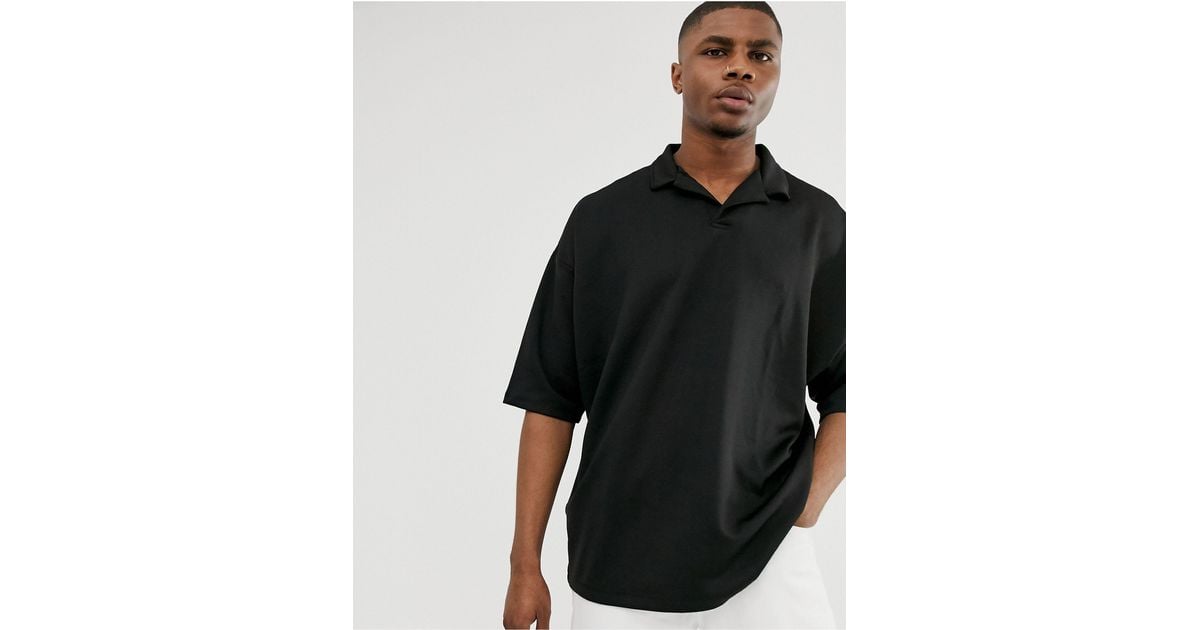 ASOS Oversized Polo Shirt With Revere Collar in Black for Men Lyst