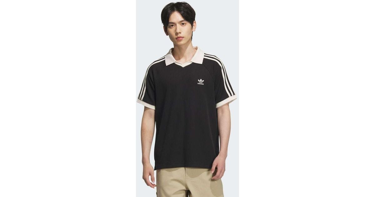 adidas Originals Waffle Short Sleeve Polo Shirt in Black for Men