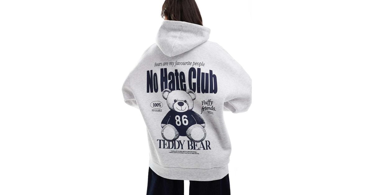 Stradivarius Bear Hoodie in Grey Lyst UK