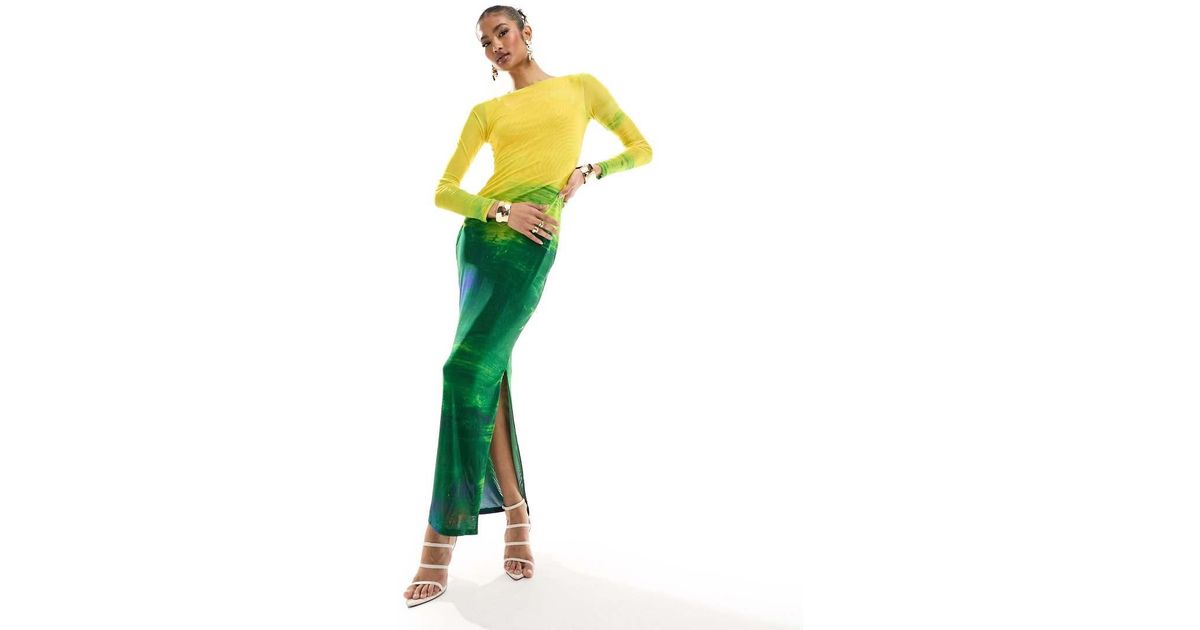 FARAI LONDON Aphrodite Mesh Long Sleeve Maxi Dress in Green | Lyst UK