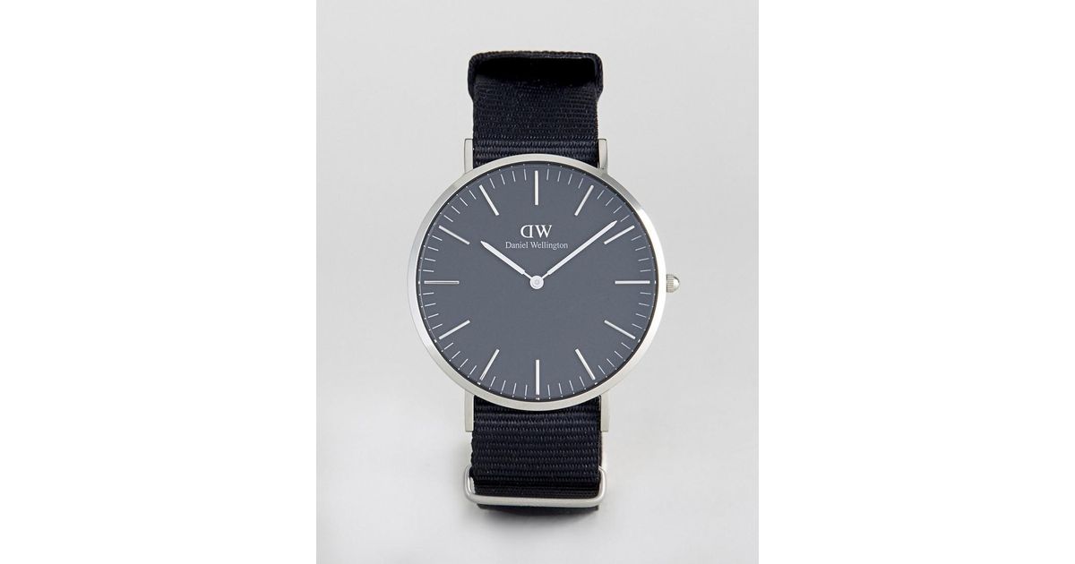 Spis aftensmad Ord Hr Daniel Wellington Classic Black Cornwall Nato Watch With Silver Dial 40mm  for Men - Lyst