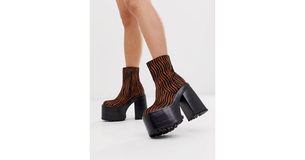 Jeffrey Campbell Leer Deadz - Laarzen Met Hoge Plateauzool Van Leer Met  Tijgerprint in het Bruin - Lyst