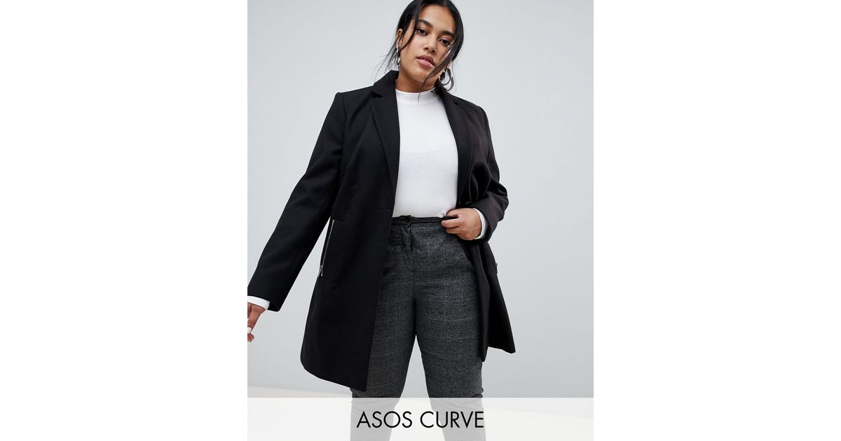 asos design boyfriend coat with zip pocket