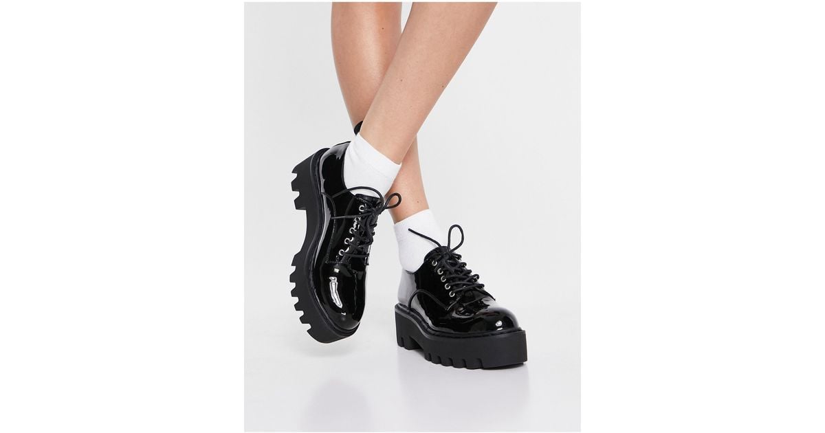 LAMODA Sweet Talk Chunky Lace Up Shoes in Black | Lyst