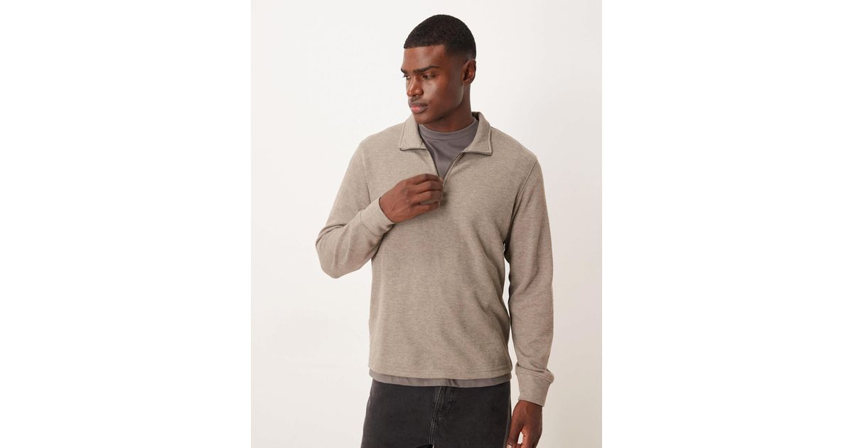 Mango Quarter Zip Knitted Jumper in Natural for Men | Lyst
