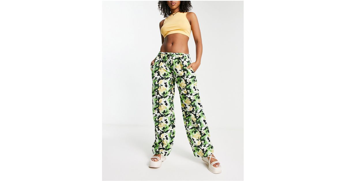 Collusion Camo Print Low Rise Linen Beach Pants in Green Lyst