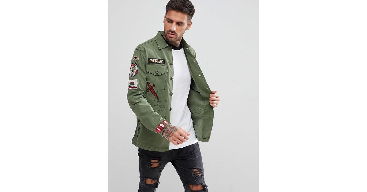 Replay Military Badge Shirt Jacket in Green for Men | Lyst
