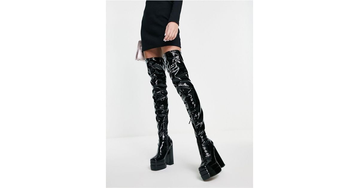 ASOS – kathleen – lackierte overknee-stiefel mit plateausohle und