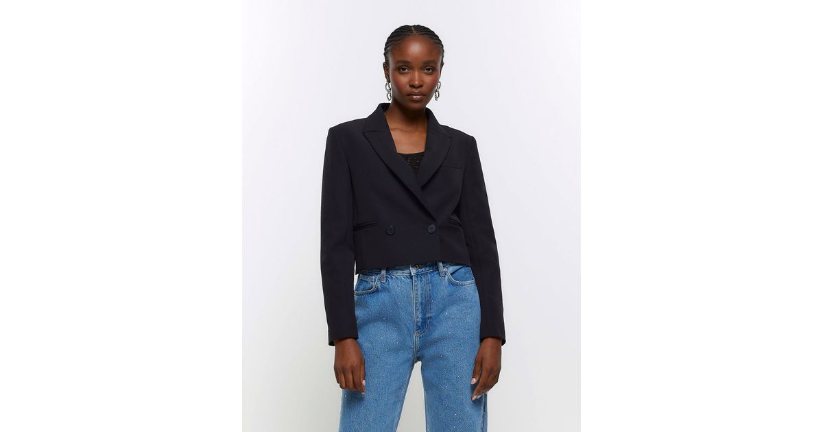 River island black shop double breasted blazer