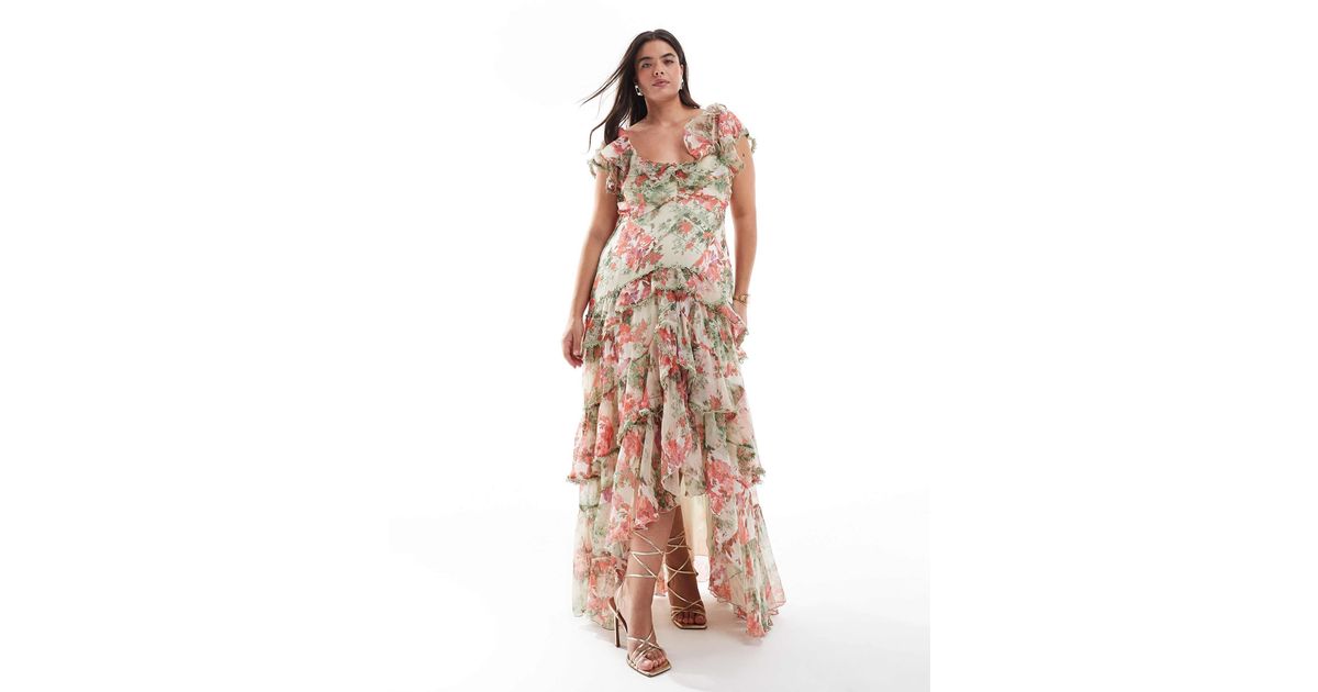 ASOS Asos Design Curve Bardot Maxi Dress With Tiered Skirt And Lace ...
