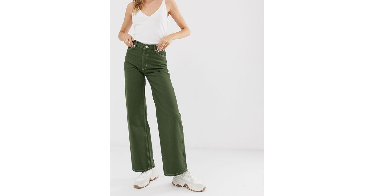 Monki Yoko Wide Leg Jeans With Organic Cotton in Green | Lyst UK