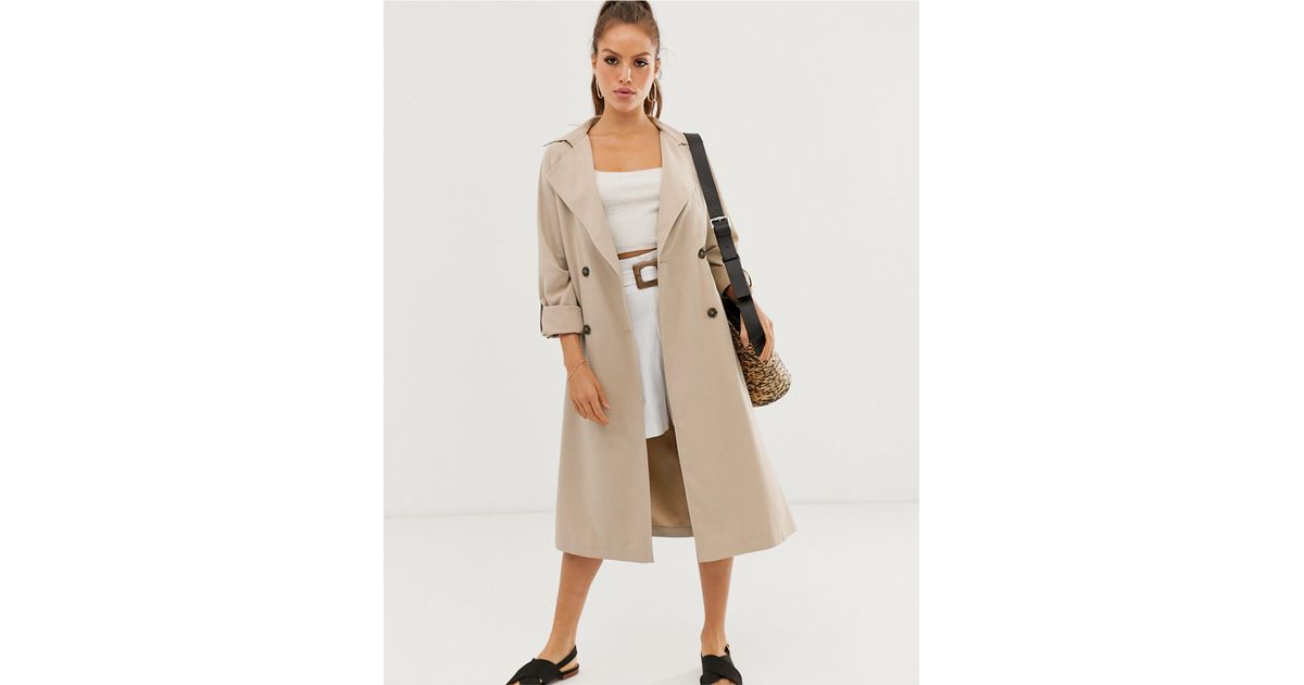 Stradivarius Long Flowy Trenchcoat In Camel in Natural | Lyst