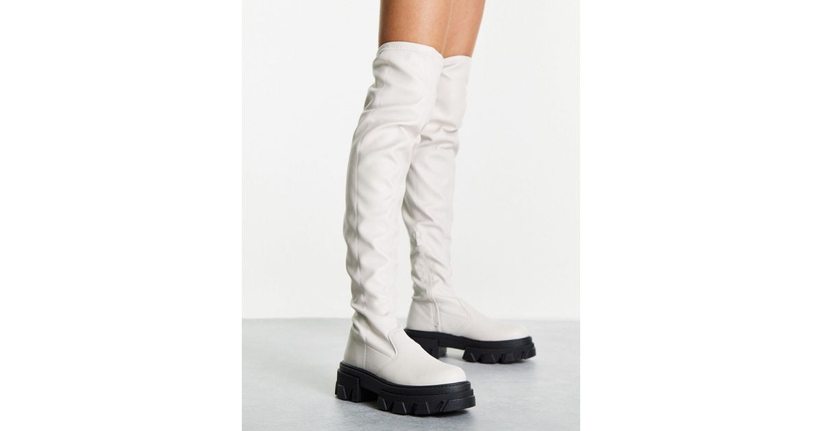 TOPSHOP – taylor – elastische overknee-stiefel in Weiß | Lyst DE