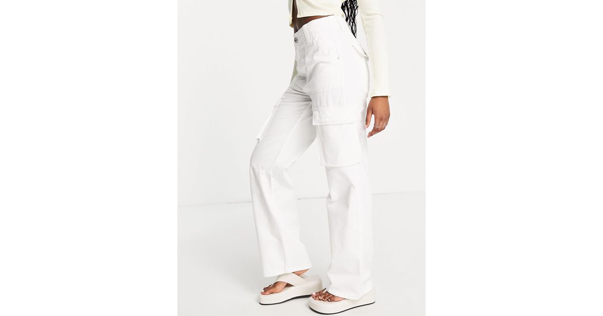 Bershka Cotton Straight Leg Cargo Trouser in White Save 31 Lyst Canada