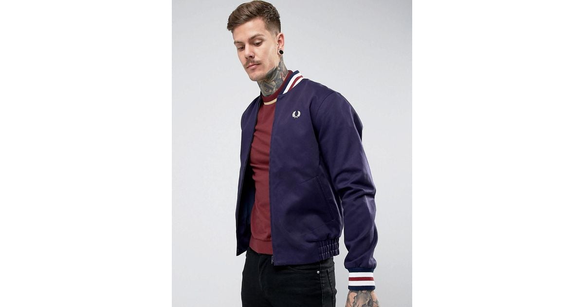 Fred Perry Reissues Tipped Varsity Bomber Jacket In Navy In Blue For