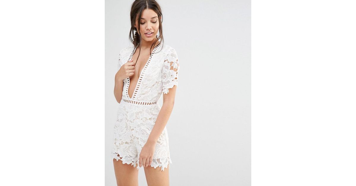 missguided white lace playsuit