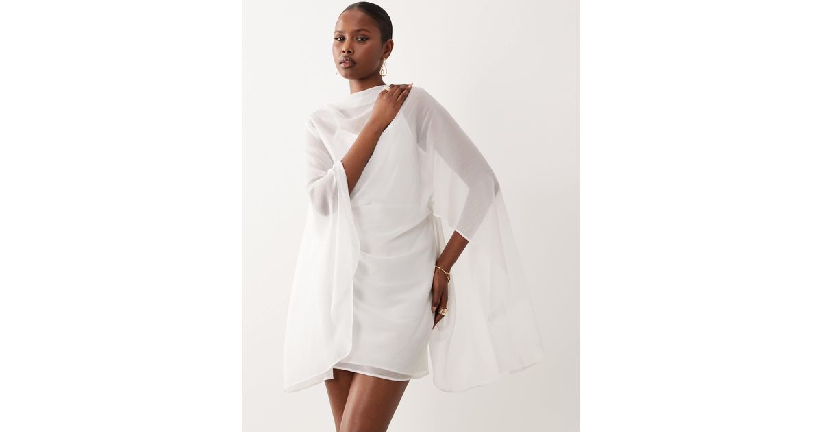 ASOS High Neck Drape Front Extreme Cape Sleeve Mini Dress in Natural | Lyst