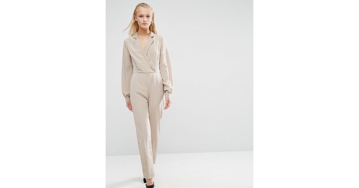 beige long sleeve jumpsuit