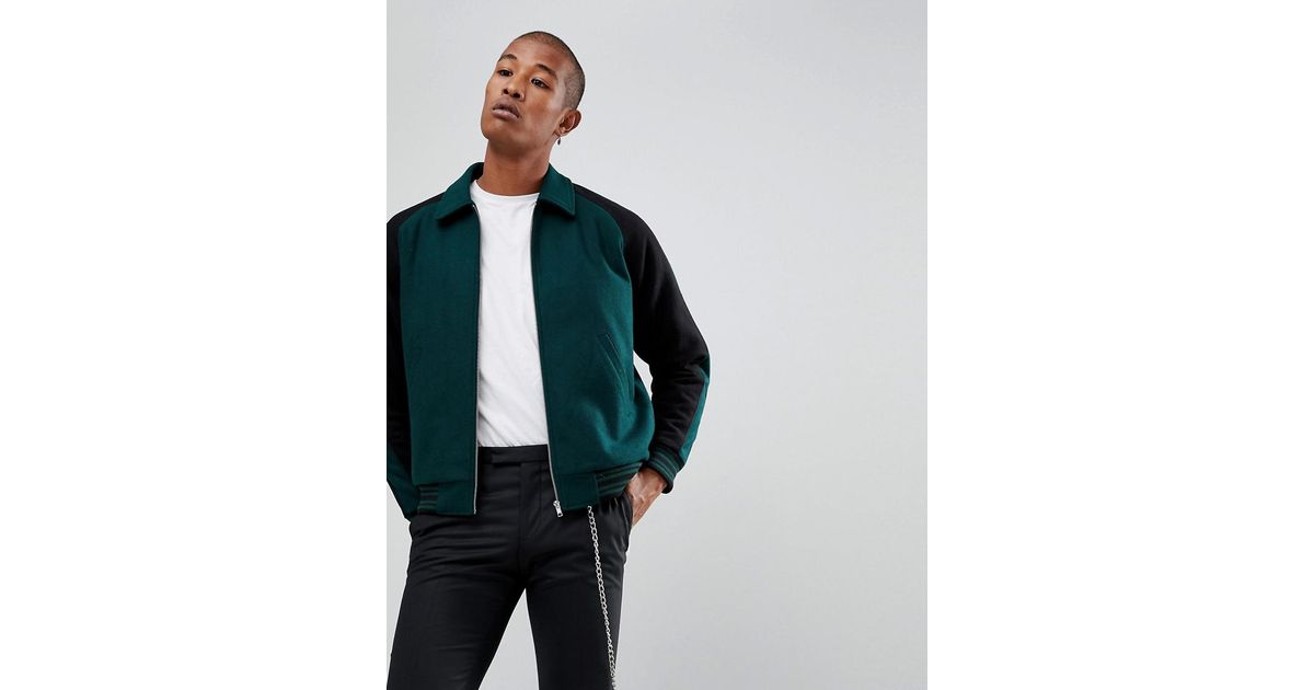 ASOS Denim Varsity Jacket In Bottle Green for Men Lyst