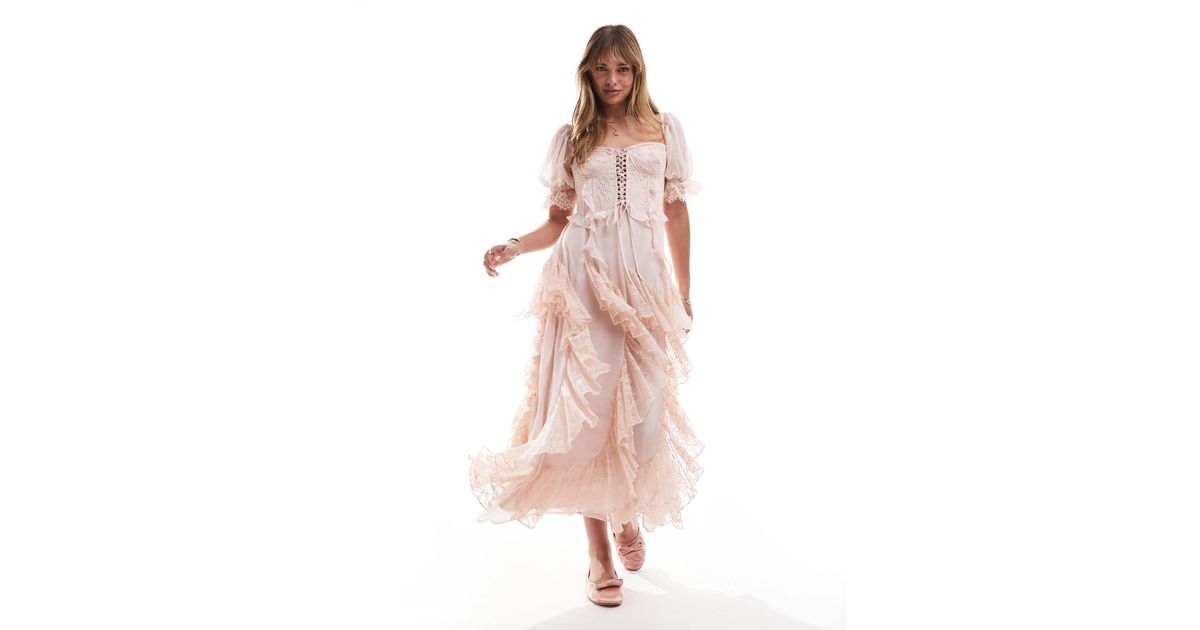 chinese dress ladies Pink Rhinestone Lace Midi Dress – self-portrait-US main image 0