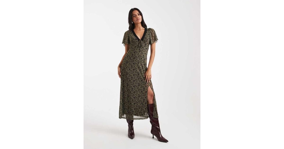 New Look Ditsy Floral Mesh Midi Tea Dress in Green Lyst UK