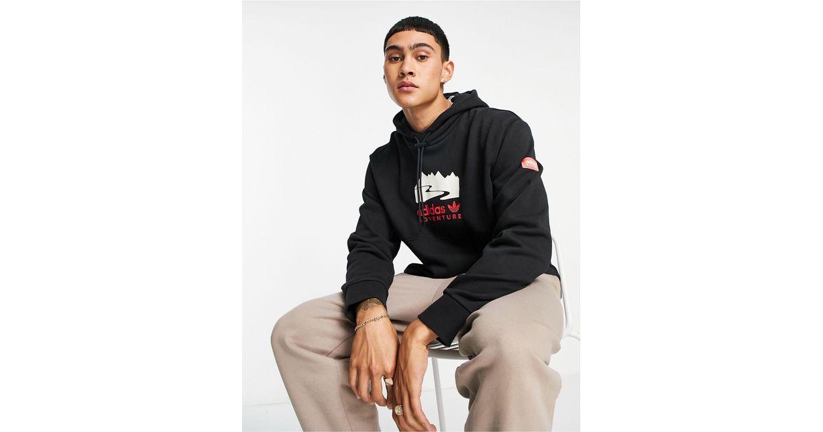 adidas Originals Adventure Central Print Hoodie in Black for Men | Lyst UK