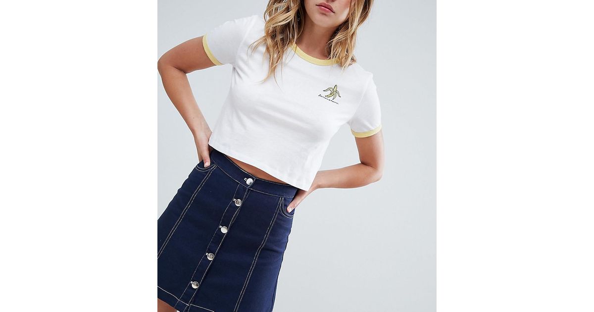 Jupe Trapeze En Jean A Boutons Avec Coton Bio Indigo Jean Monki En Coloris Bleu Lyst