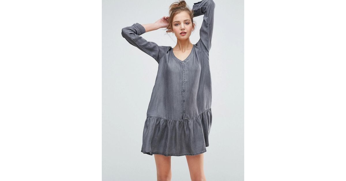 ASOS Denim Dropped Waist Denim Dress In Washed Black Lyst Canada