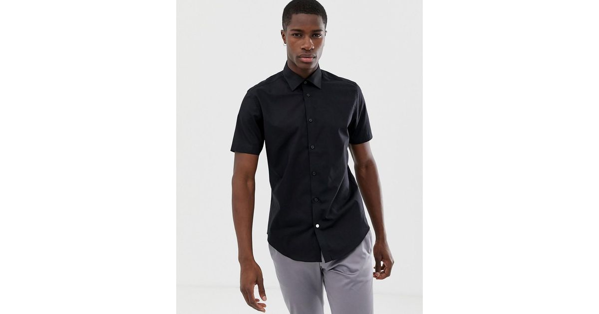 Esprit Cotton Slim Fit Short Sleeve Shirt With Stretch In Black for Men -  Lyst