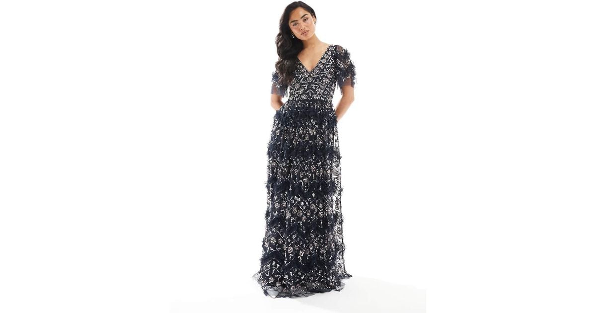 maya embellished short sleeve maxi dress Maya Embellished short sleeve open back maxi dress in navy