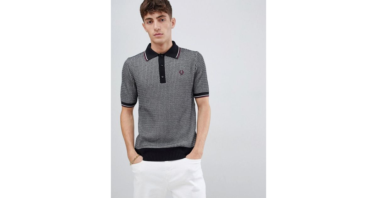 Fred Perry Reissues Woven Textured Knitted Polo In Black white for