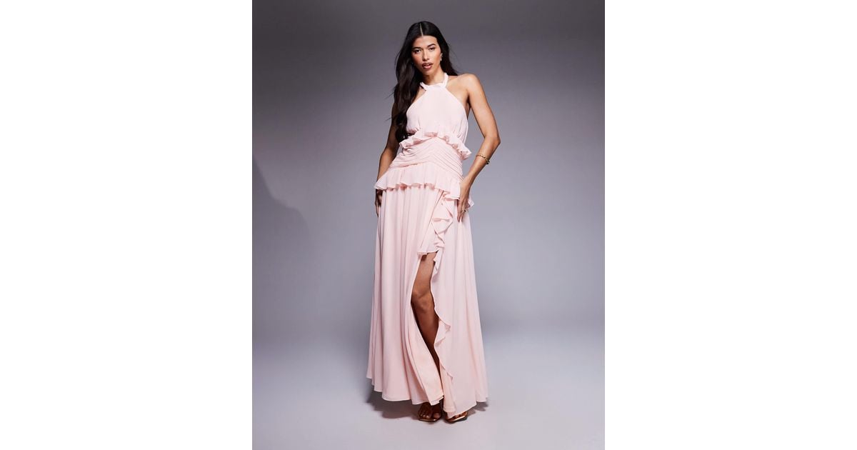Floral Halter Neck Mini Ruffled Chiffon Woven Plus Size Dress
