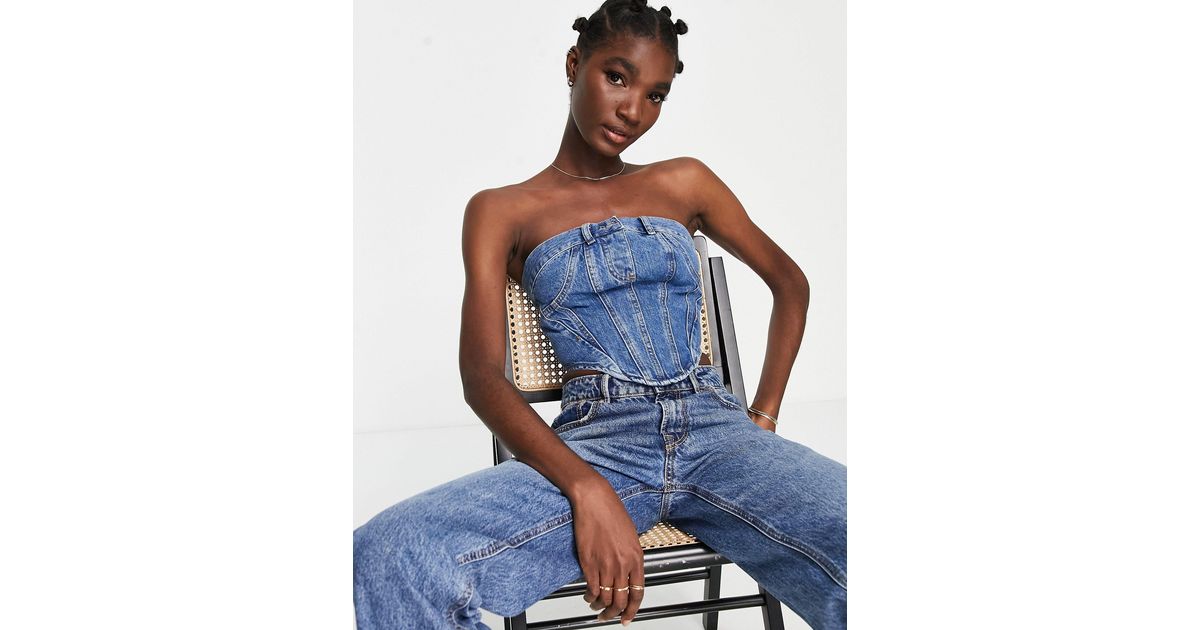 TOPSHOP Denim Corset in Blue Lyst