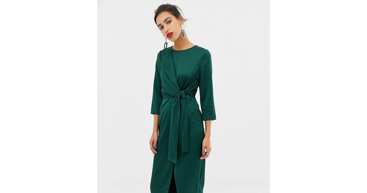 warehouse green satin dress