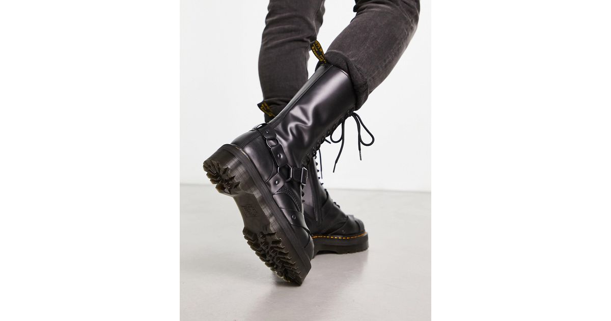 1914 Harness Leather Tall Lace Up Platform Boots in Black