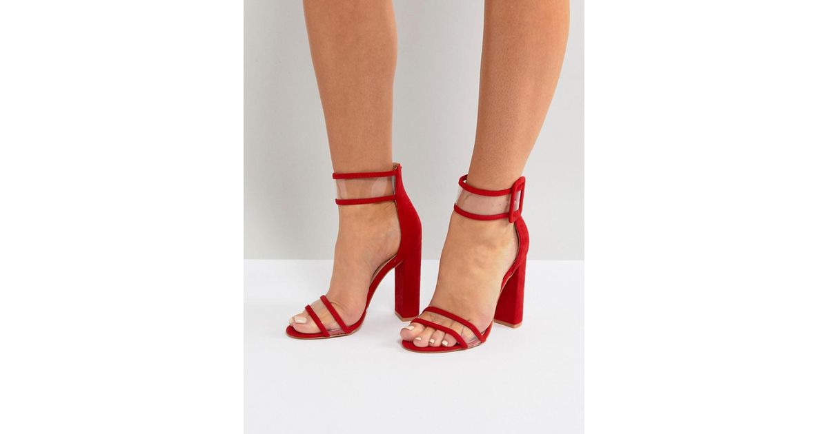 red clear strap heels