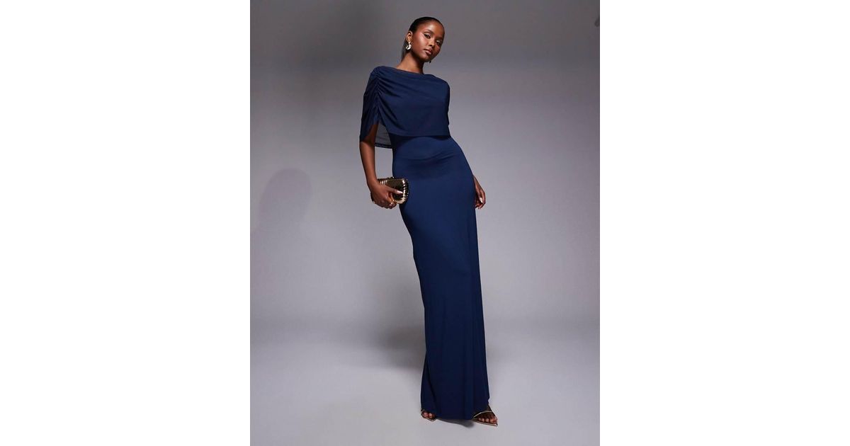 asos design maxi dress with cape sleeve in embroidered mesh ASOS DESIGN twist front high neck maxi dress with mesh cape detail in plum