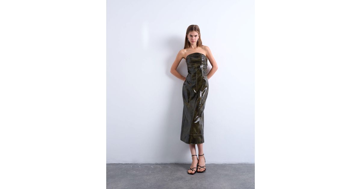 TOPSHOP Vinyl Bandeau Midi Dress in White | Lyst