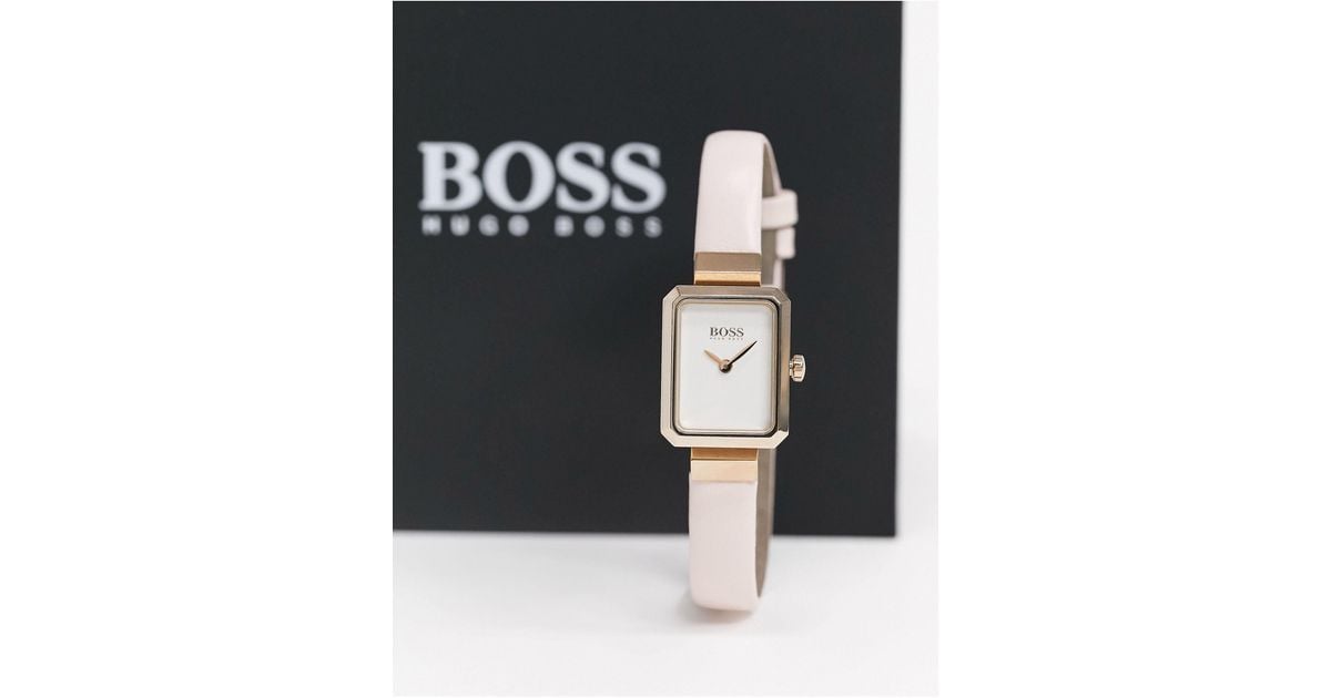 BOSS by HUGO BOSS Leather Whisper Square Face Watch in Pink - Lyst