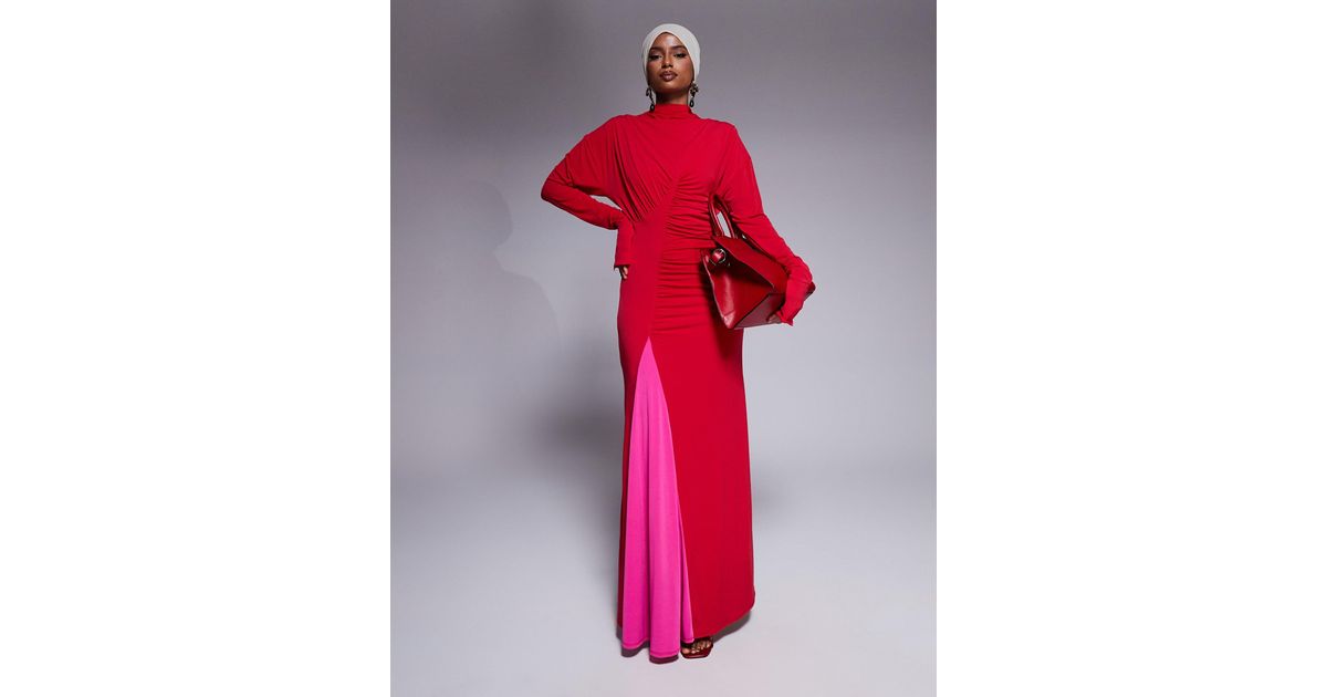 DASKA Exclusive High Neck Maxi Dress in Red | Lyst Canada