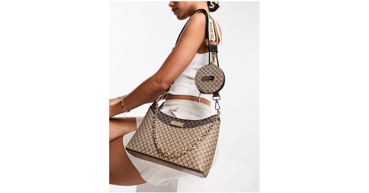 River Island Monogram Pouchette Cross Body Bag in White Lyst