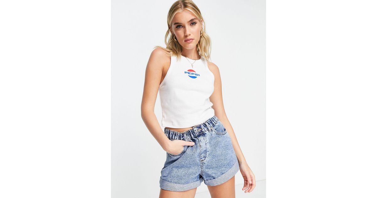 ASOS Cotton Cut Off Vest With Pepsi License Graphic in Navy (Blue