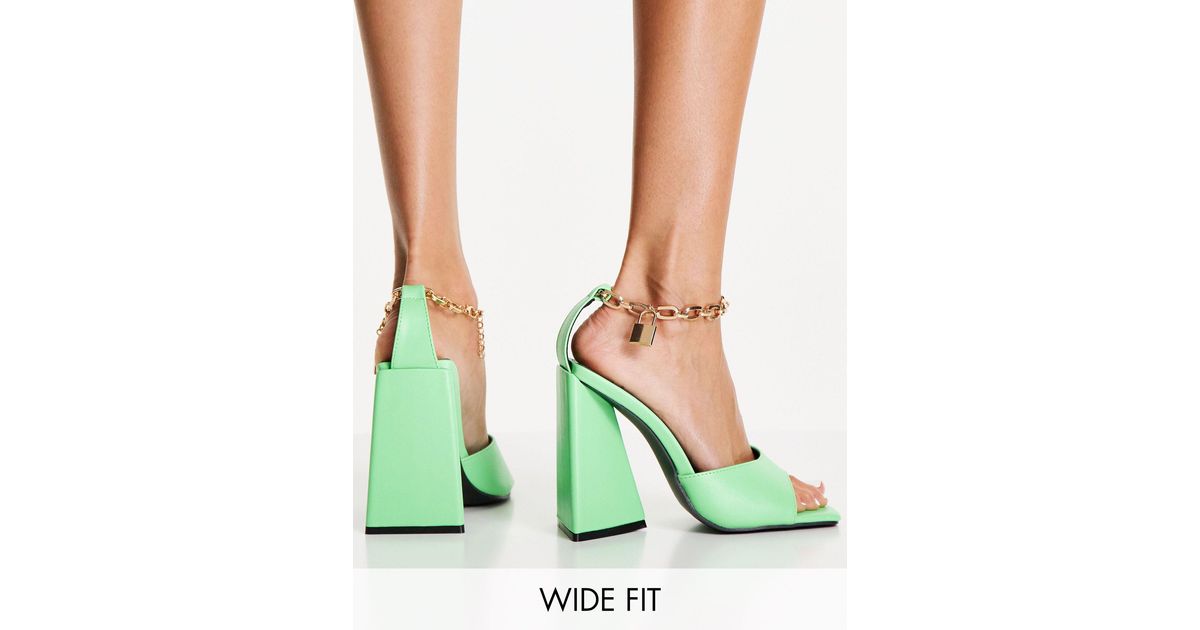Public Desire Maisie Flare Heel Sandals in Green | Lyst
