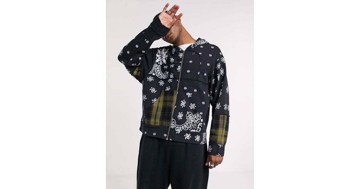 Jaded London Cut And Sew Paisley And Check Panel Hoodie in Black for Men Lyst Australia
